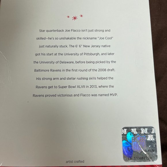 HALLMARK Christmas Holiday Tree Ornament Baltimore Ravens Flacco NEW in box NFL - Picture 2 of 3